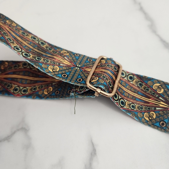 Unisex Dark Brown Tote Bag With Patterned Boho Strap - Picture 6 of 13